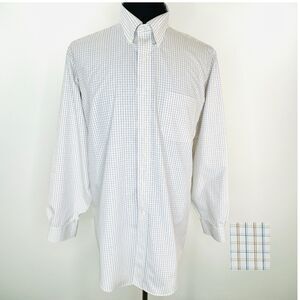 Brooks Brothers Shirt Men’s 16.5 -34 Large White Blue 100% Cotton Plaid Non-Iron